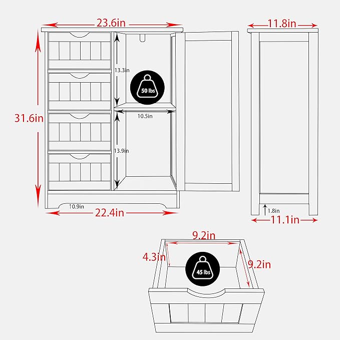 Yardenaler Bathroom Floor Storage Cabinet
