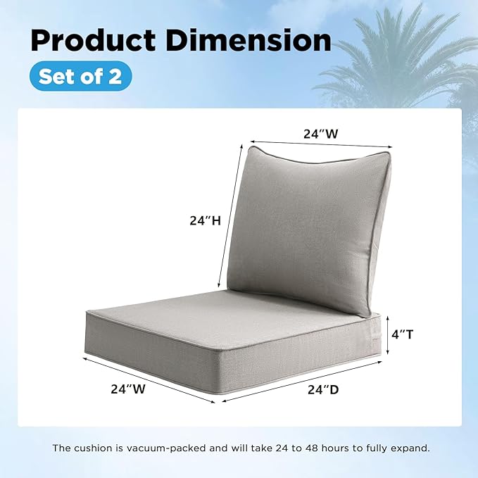 Sunbrella Outdoor Deep Seat & Back Cushion Set, 24 x 24 Inch Water Repellent