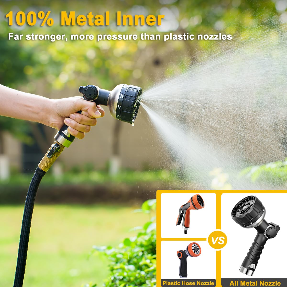 FANHAO Heavy Duty Garden Hose Nozzle, 100% Metal Water Hose Sprayer with 10 Spray Patterns, High Pressure Thumb Control On/Off Valve Water Nozzle for Plants Watering, Car & Pet Washing
