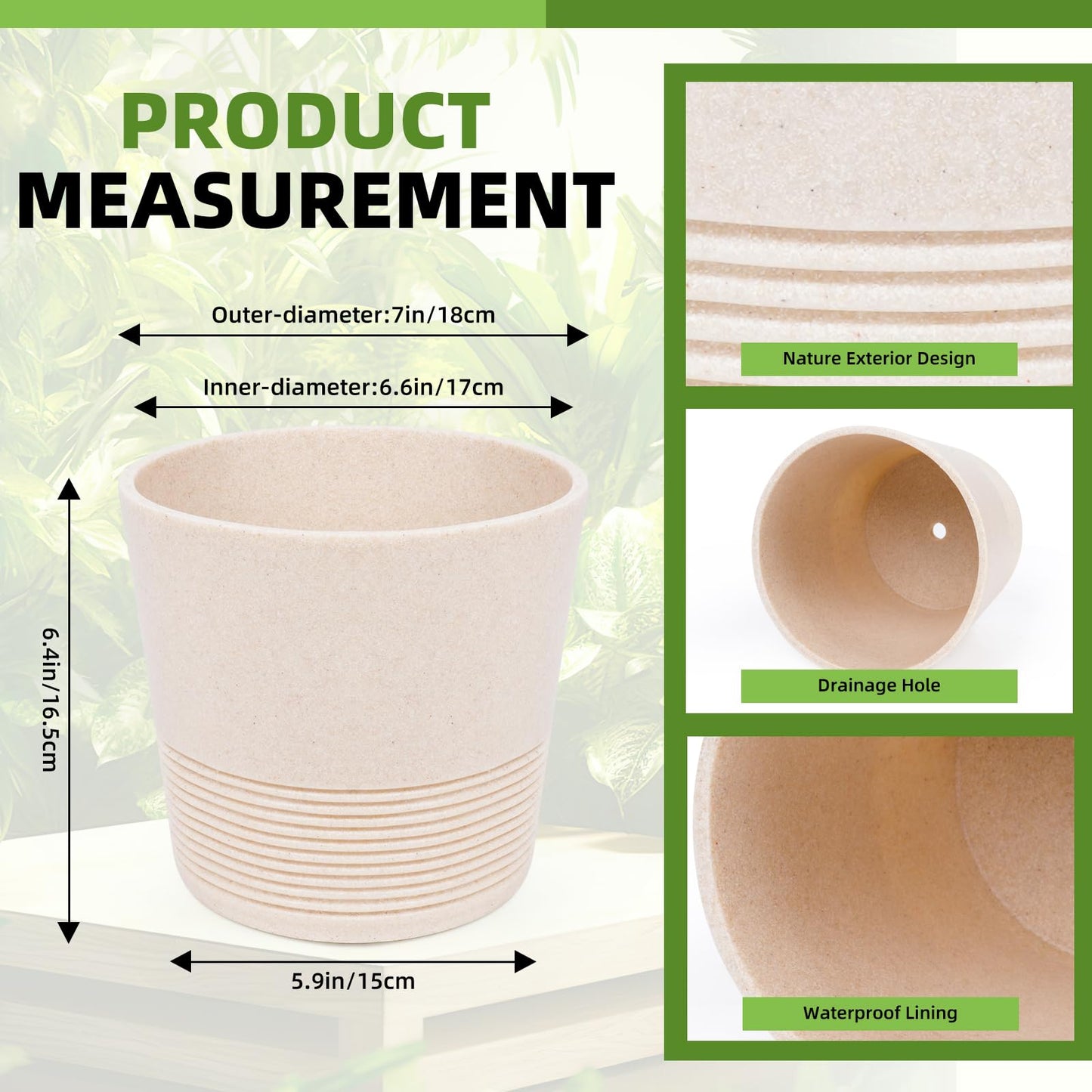 Ekirlin 7 Inch Indoor Plant Pot, Natural Resin Gravel Textures Planters, Modern Heavy Planter with Drainage Hole, Removable Rubber Stopper and Non-Slip Soft Pad, Decorative Pot for Home/Outdoor/Garden