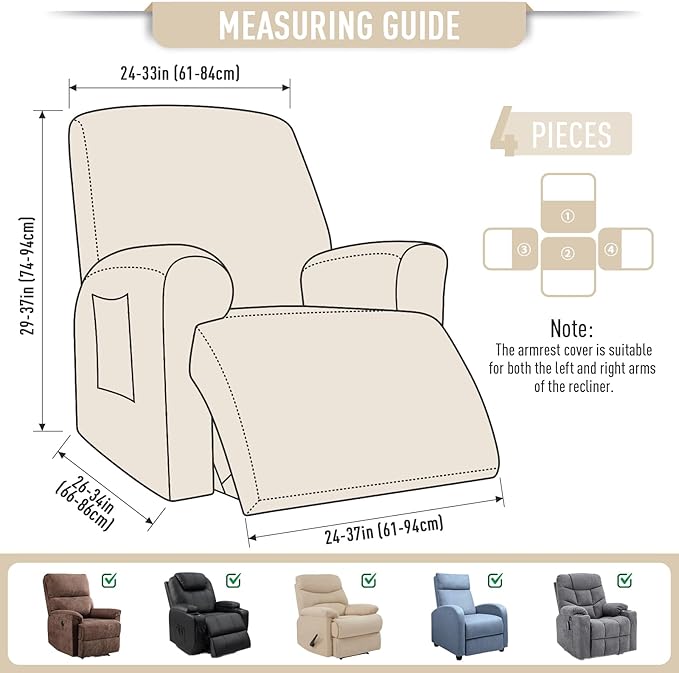 TAOCOCO Recliner Cover 4-Pieces, Recliner Stretch Sofa Slipcover, Recliner