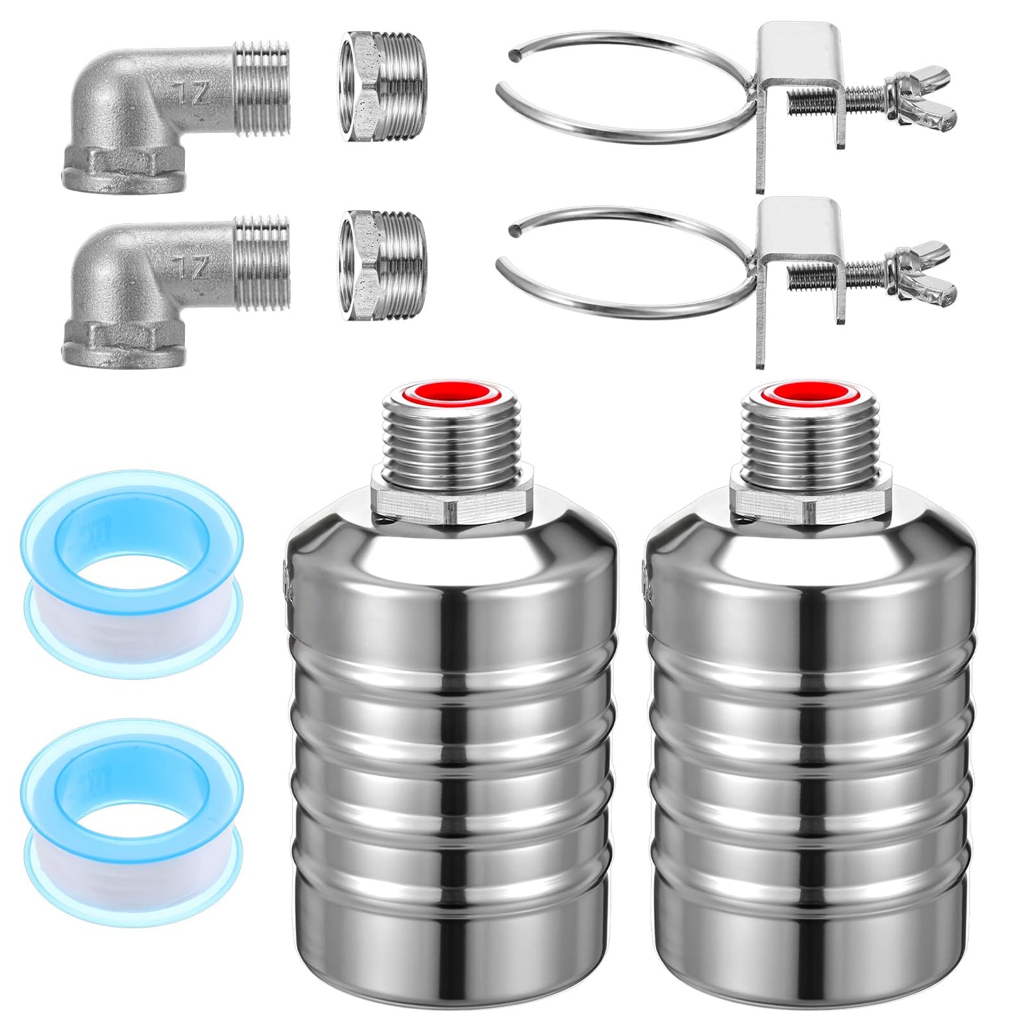 2 Pack Water Float Valve 1/2" to 3/4'' Auto Shut off Water Tank Float Valve 304 Stainless Steel Fully Automatic Level Control for Pool, Livestock Troughs