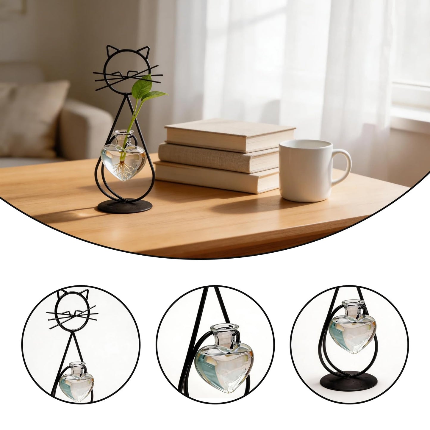 Cat Vase, Plant Propagation Station, Nordic Iron Art Hydroponic Vase, Minimalist Line Cat Desktop Decor for Indoor Home Office