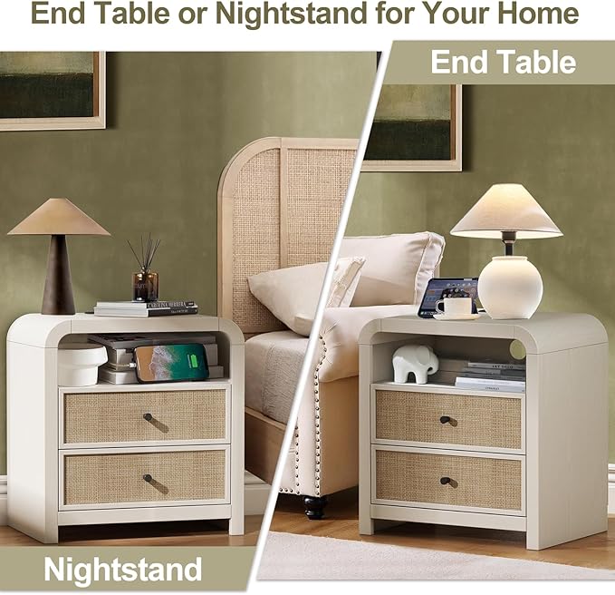 Oak&Sparrow Rattan Nightstand, 23.6'' Rattan End Table