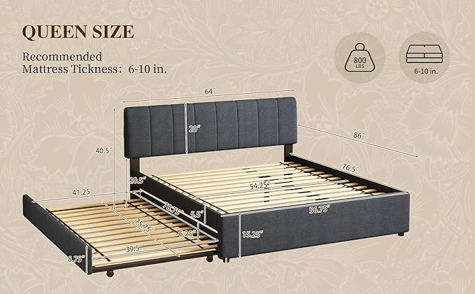 Queen Size Upholstered Platform Bed