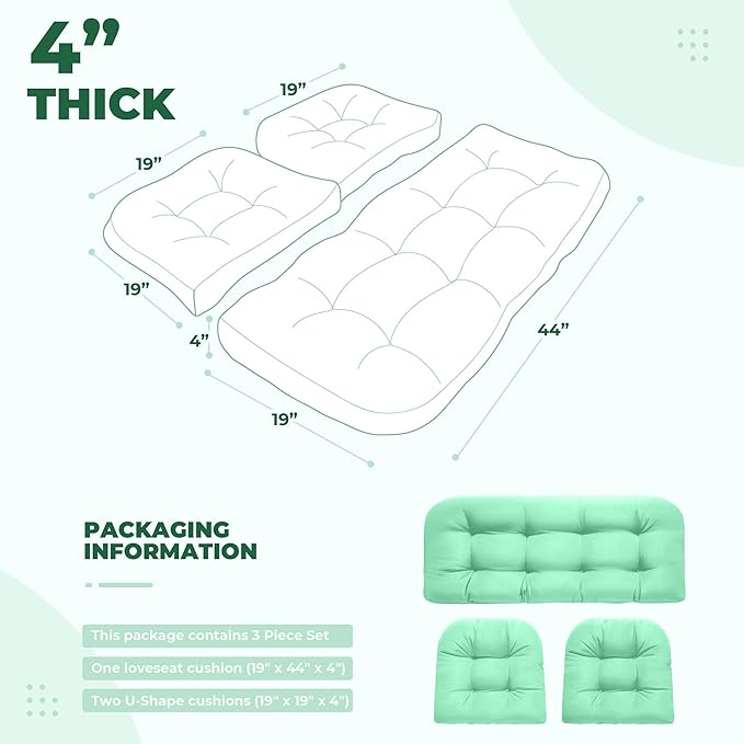 DANGHOOGY Wicker Chair Cushions, Waterproof Outdoor Loveseat Cushions