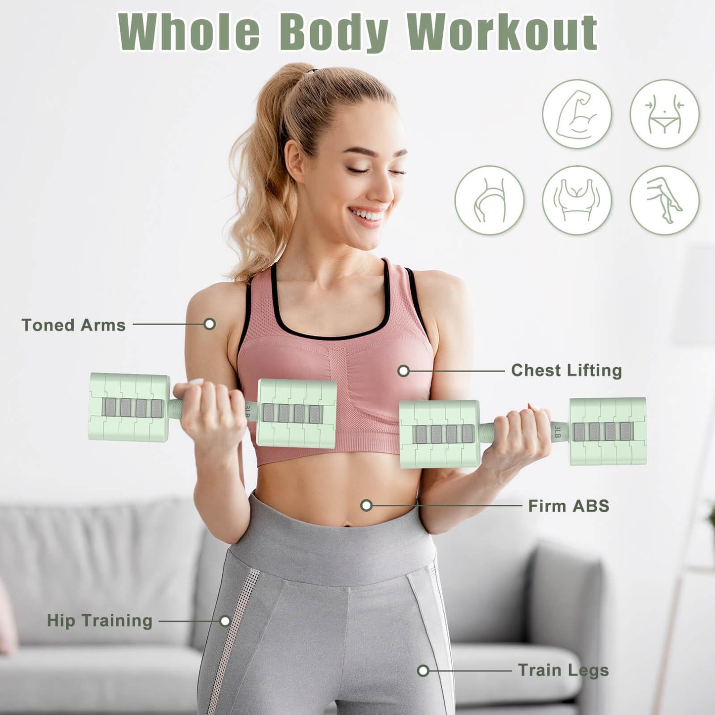 Adjustable Dumbbells Set of 2, 5-in-1 Adjustable Weight Dumbbells for Women/Men, 3lb/5lb/7lb/9lb/11lb Dumbbell Weights Set for Home Gym Workout