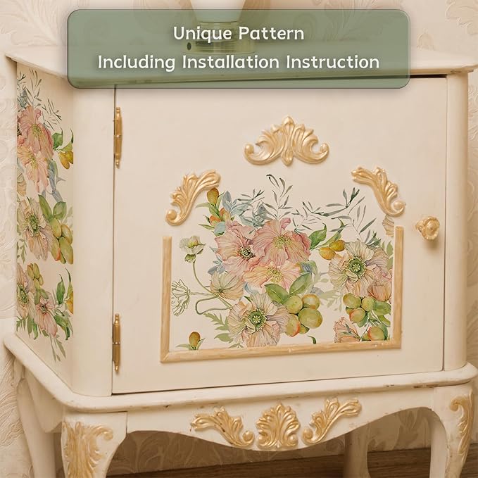 Floral Rub on Transfer for Furniture Vintage Large Flower UV DTF Transfer