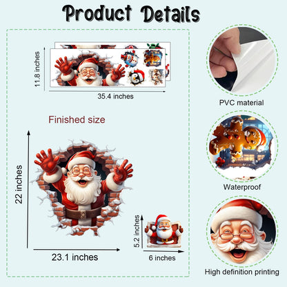 XUOIAYNB Large 3D Santa Claus Christmas Wall Stickers,Snowman Gingerbread Man Reindeer Candy Vinyl Wall Decals, Removable Winter Holiday Xmas Break Through Wall Art for Kids Bedroom Playroom Decor
