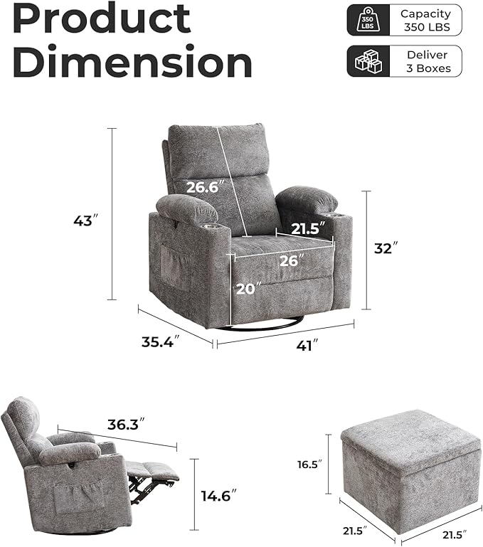 Oversized Power Recliner Chair Swivel Glider