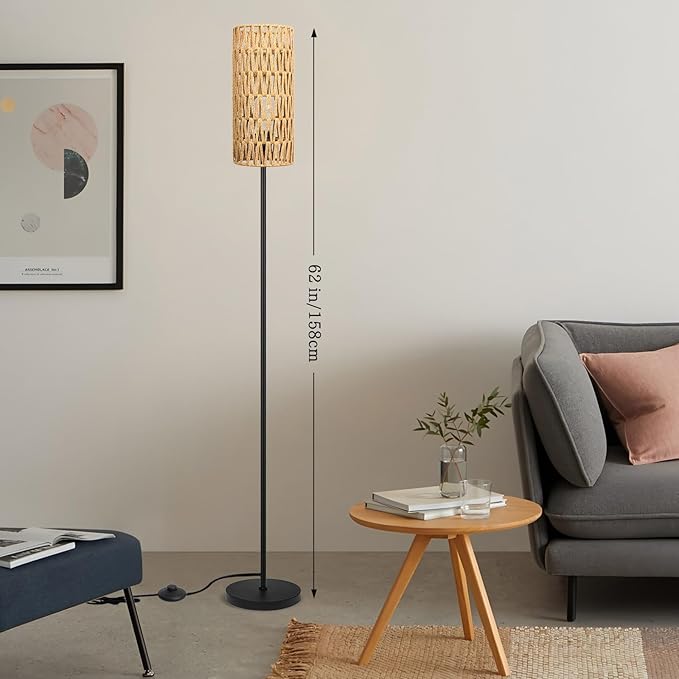 Ruiever Floor Lamp for Living Room, Farmhouse Rattan Floor lamp, Modern
