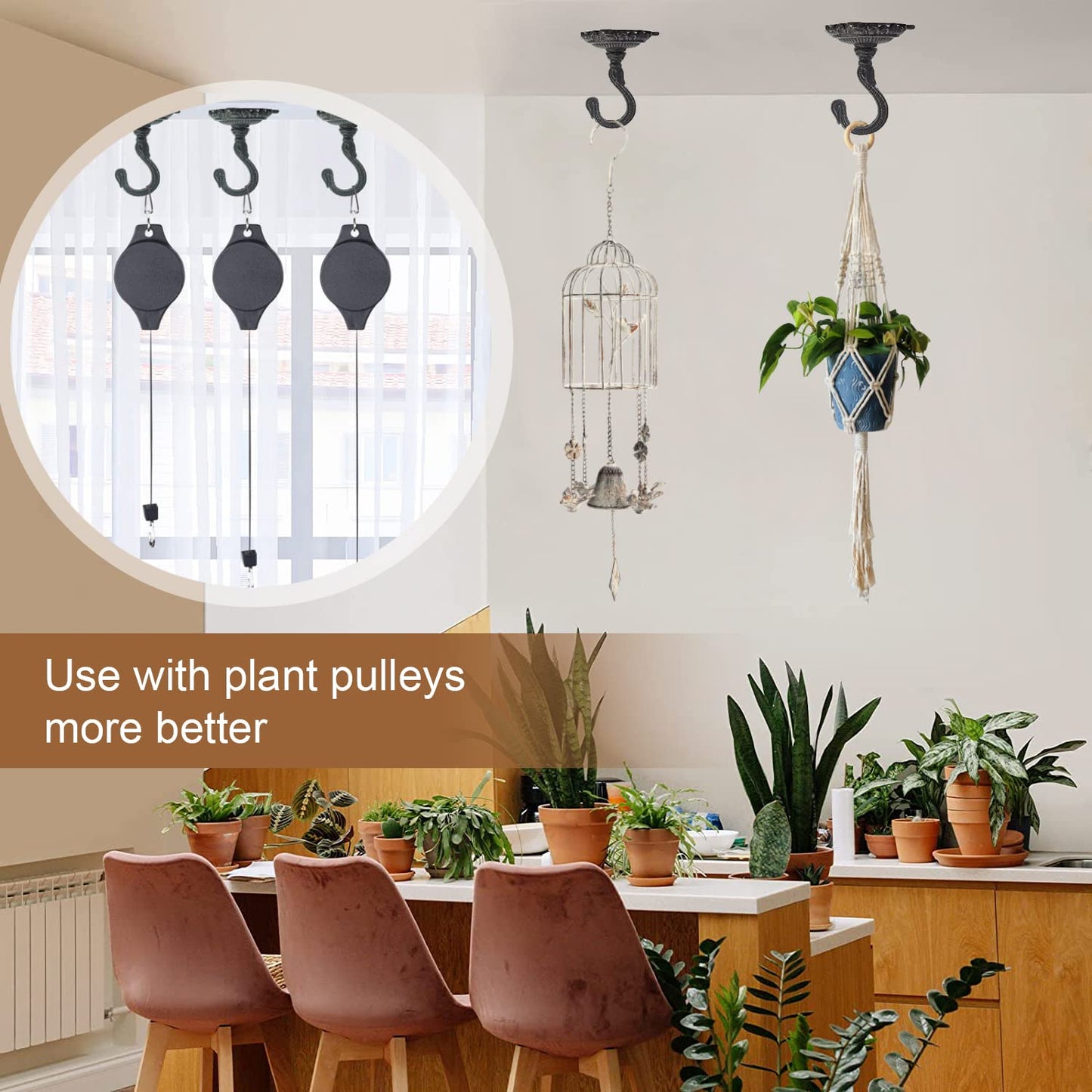 Sungmor Heavy Duty Cast Iron Ceiling Hooks - 2PC Black, 3.5x3.9Inch Decorative Plant Hangers, Indoor Outdoor Swag Hooks for Hanging Plants, Planters, Wind Chimes, Lanterns