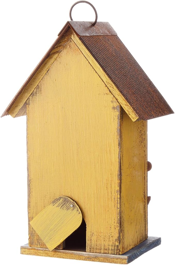 Glitzhome Bird Houses for Outside, 10.25" Wooden Bird House Hanging Birdhouse Distressed Flower Garden Bluebird House for Outdoor, Bird Nest Box for Bluebird Wren Chickadee Sparrow