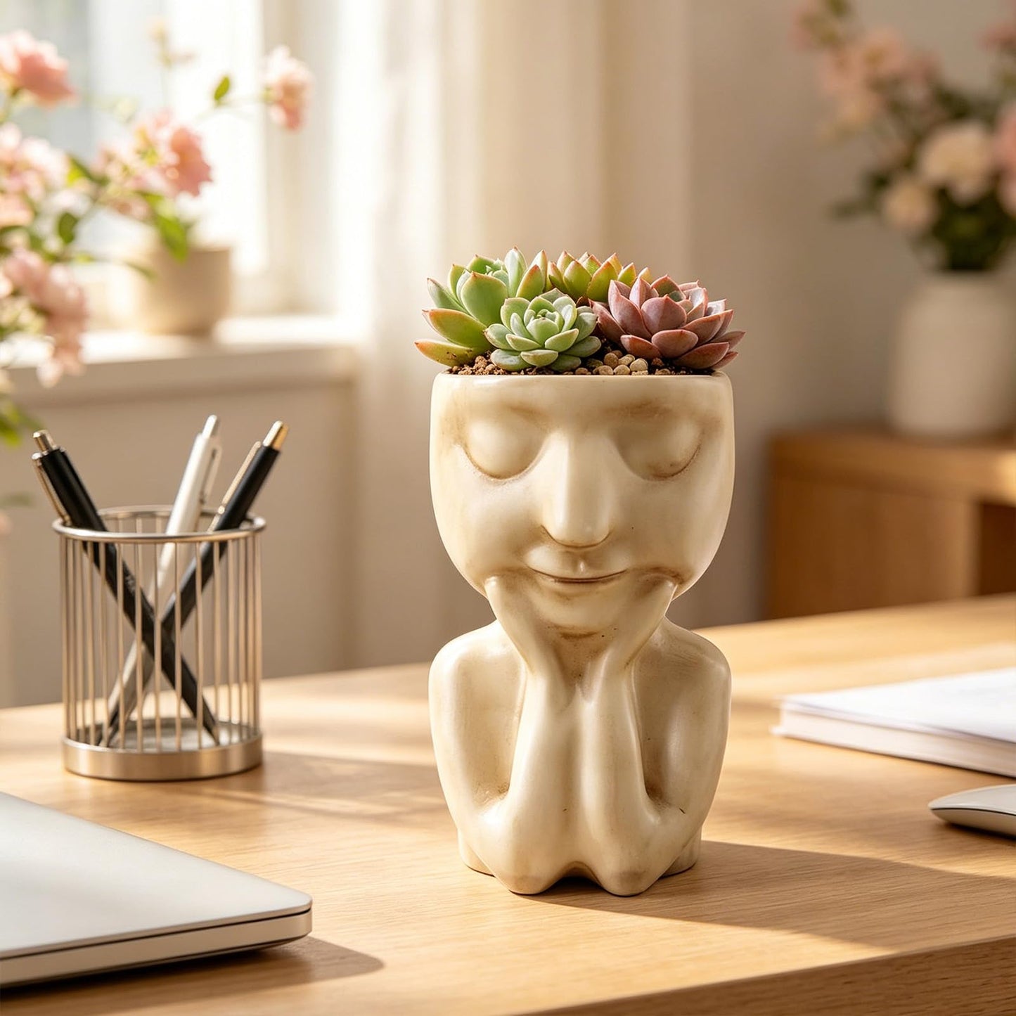 LIUXINJIAN-RHX Face Flower Pots with Thinking Pose, Head Planter Pot for Indoor Plants, Cute Succulent Pots with Drainage Hole, Gardening Gifts for Women Mom Teacher