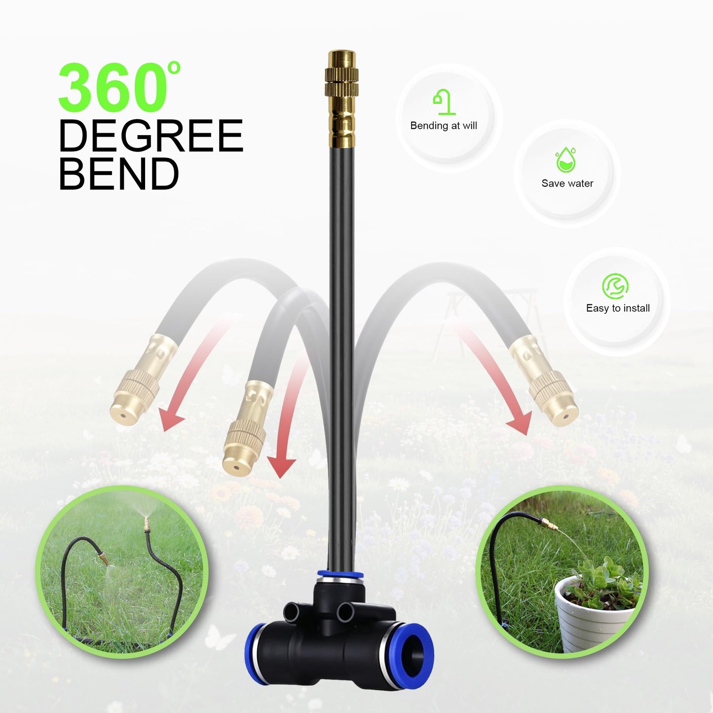 Drip Irrigation System, 2026-Upgrade 50Ft 1/4"Watering Kit with 15 360° Adjustable Copper Nozzles & 3/4" Copper Connector, DIY for Garden, Greenhouse, Pots, Raised Beds & Yard
