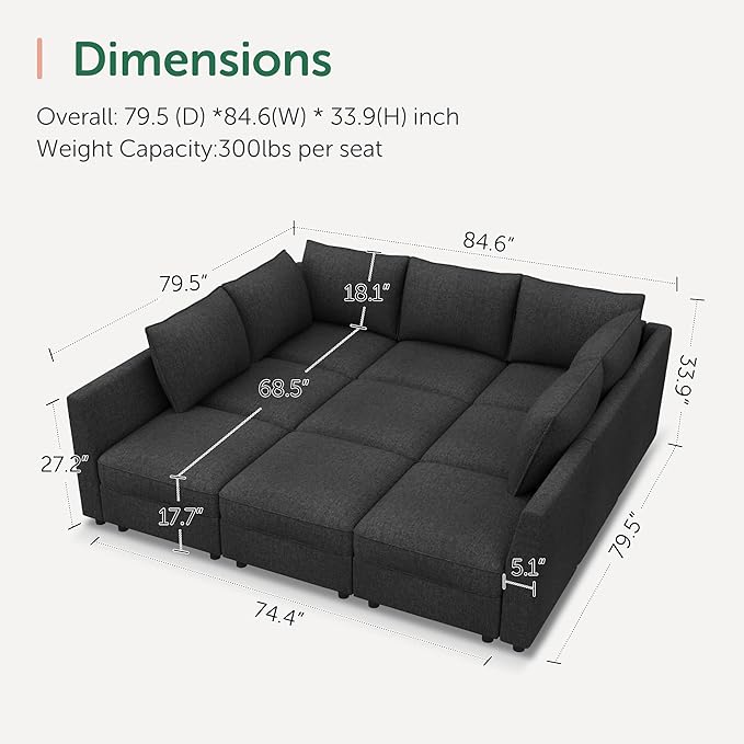 HONBAY Modular Sectional Sleeper Sofa