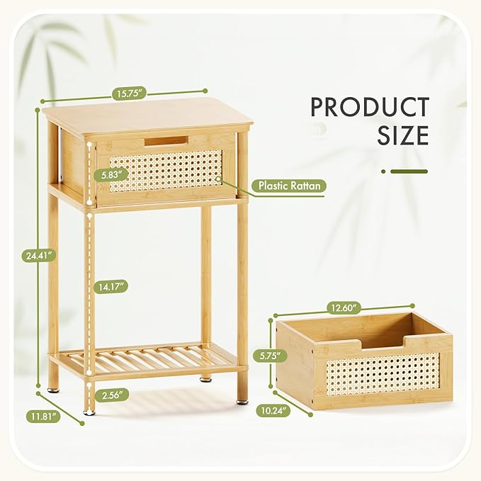 Bamboo Nightstand, Boho Side Table