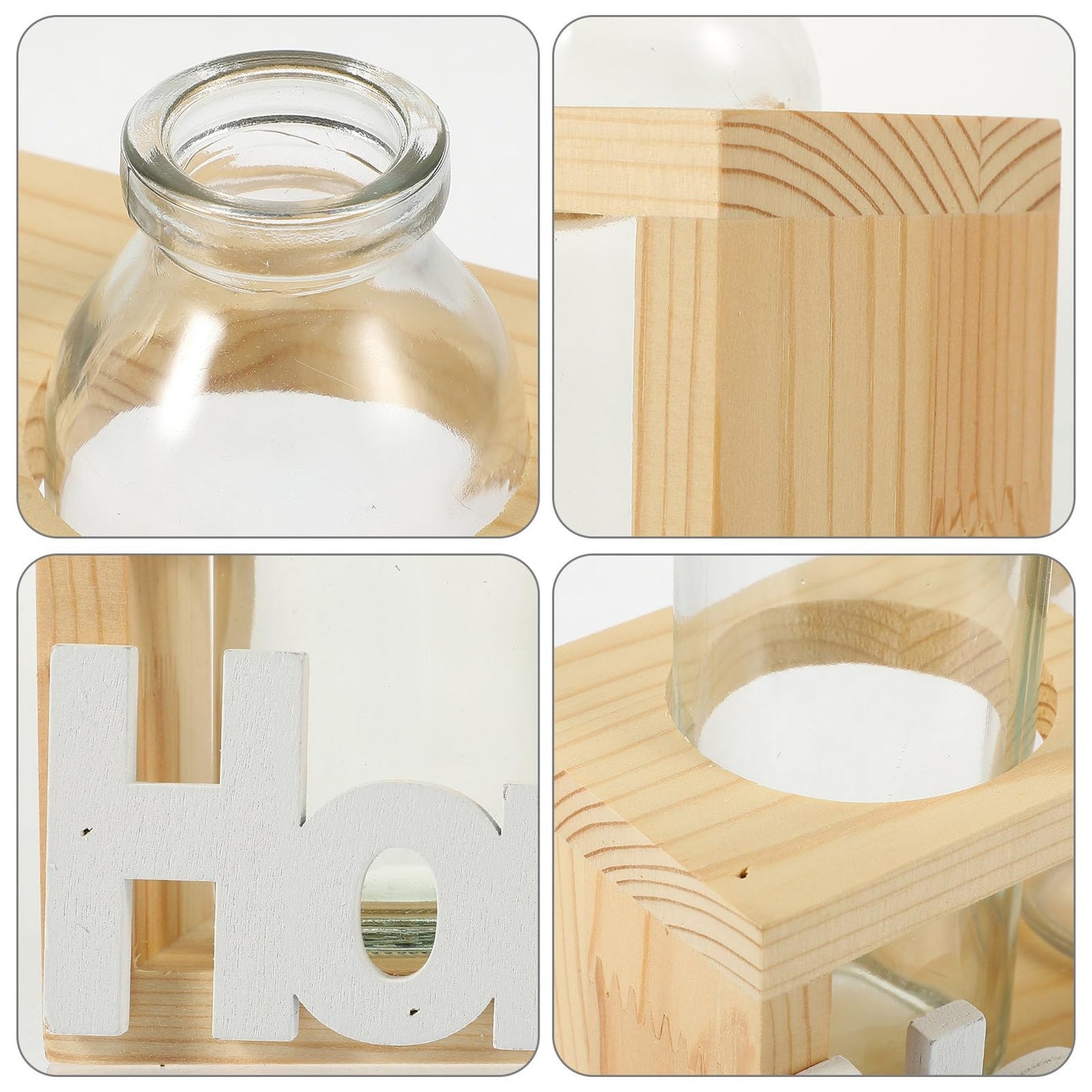 LALAFINA Nordic Style Hydroponic Plant Holder Glass Vase with Wooden Stand, Indoor Desktop Planter Terrarium for Home Garden Décor, 2pcs