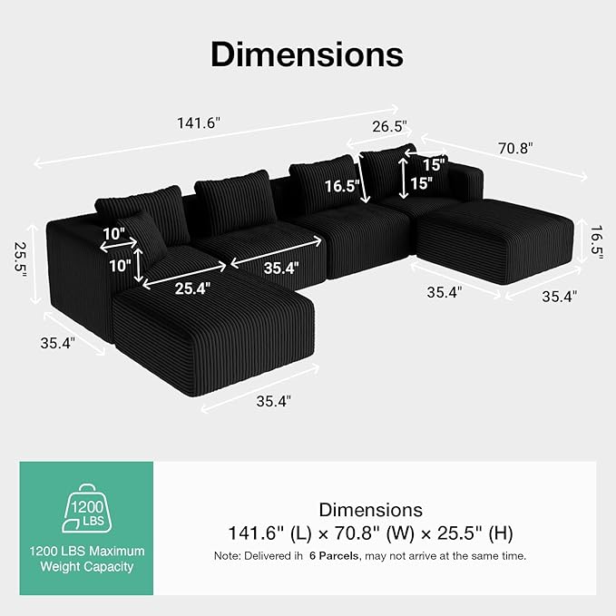 Novilla 141" Modular Sectional Sofa, Modern Cloud Sectional Couch