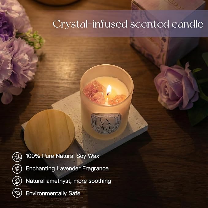 Candeldo Relaxing Birthday Gifts for Women: Purple Flower Candle Warmer Lamp with Scented Candles Mothers Day Gift Set for Mom Dimmable Wax Warmer with Timer
