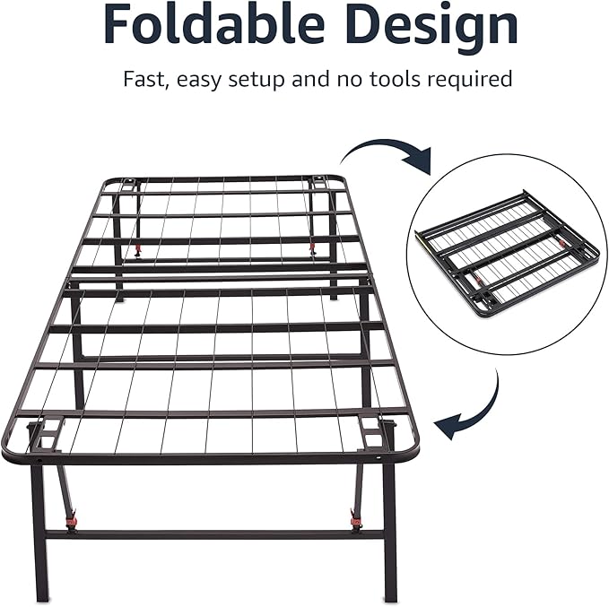Amazon Basics Bed Frame with Storage, Foldable Metal Platform, Sturdy Steel