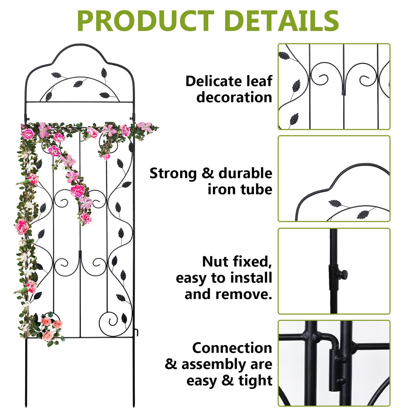 hogardeck Metal 60 * 18in Garden Trellis 2-Packs for Climbing Plants Flowers Vegetables Planting Arched Outdoor Decoration for Courtyards Lawns Gardens