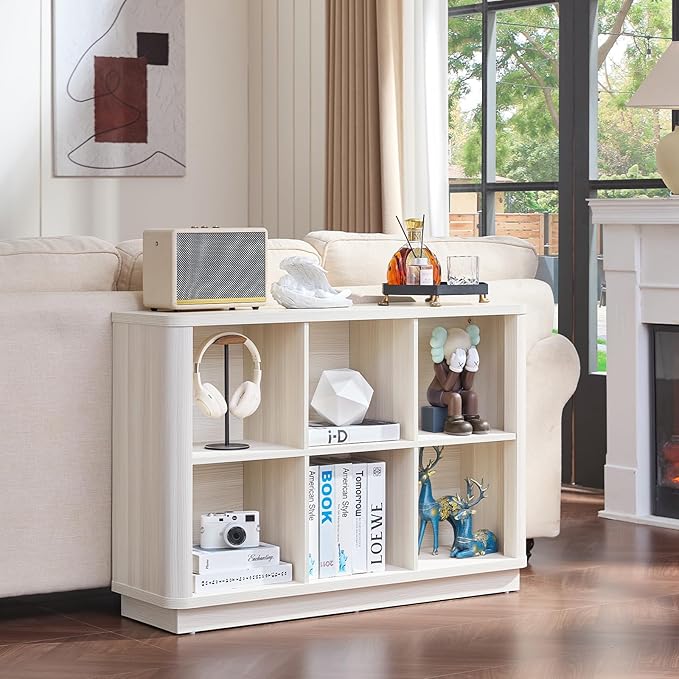 Joaxswe 6 Cube Bookcase, Wood Low Floor Standing Bookshelf