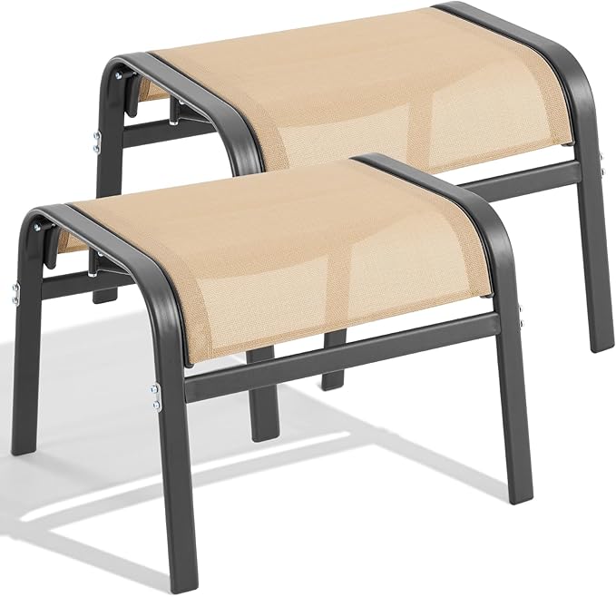 ONBRILL Outdoor Ottoman Set of 2, All Weather Outdoor Foot Stool