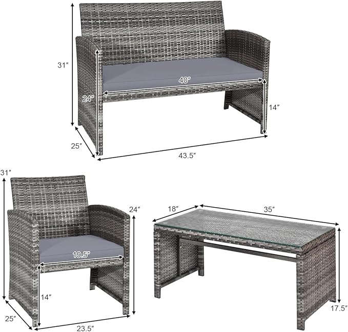 Tangkula 8 Pieces Patio Wicker Conversation Furniture Set, Patiojoy Sofa &