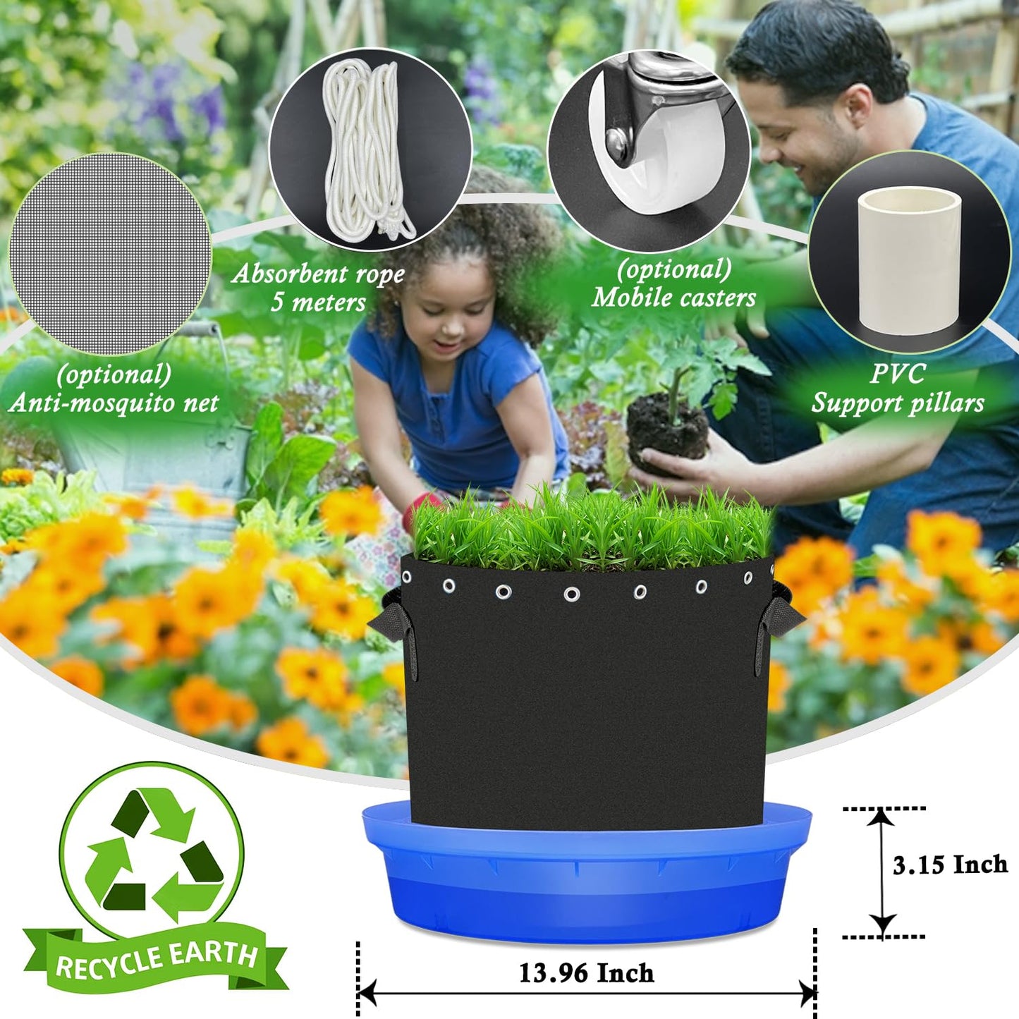 Molgoc Self-Watering Base with Visible Water Level,5-Pack,Keeps Leaves and Flying Insects Out,Maintains Water Quality, Equipped with Rollers for Easy Movement and Rotation, Blue.