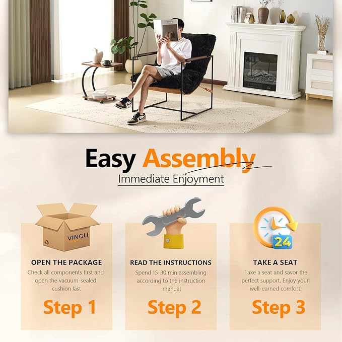 VINGLI 28" Wide Plush Upholstery Sling Modern Accent Chair