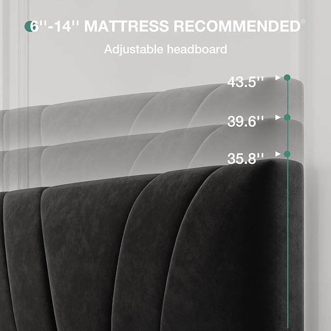Novilla King Bed Frame and Headboard, King Bed Frame, Velvet Upholstered Bed