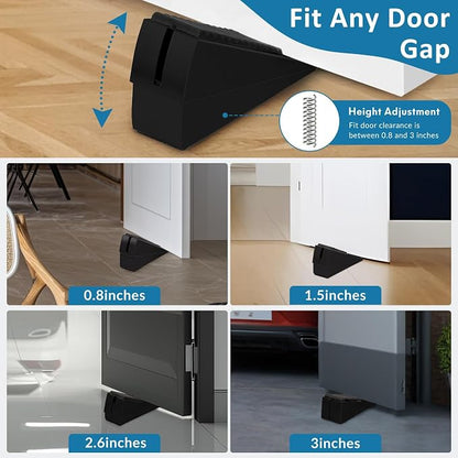 Optish 2 Pack Heavy Duty Door Stopper, Adjustable Spring Large Stopper, 3 Inches High Tall Wedge Stoppers for Bottom of Door, Door Stop Suits Wood, Carpet, Tiles, Home, Heavy Door, Black