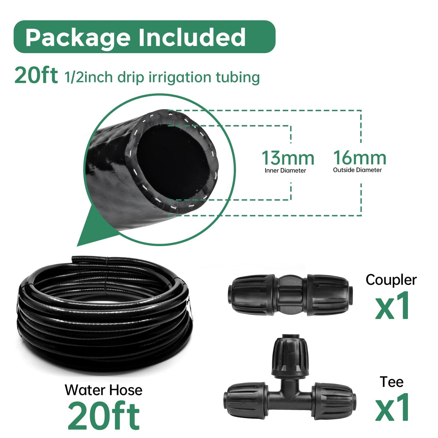 Maotong 20 FT 1/2 inch Drip Irrigation Tubing Main Line Hose for Garden Irrigation System