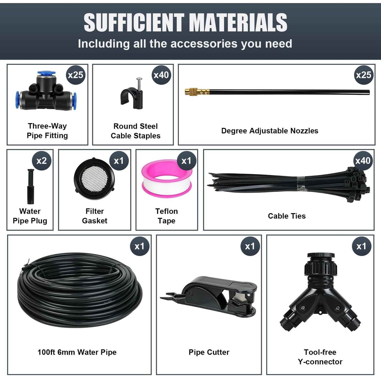 100ft Drip Irrigation System, Automatic Garden Watering System with 25 Adjustable Sprinkler Nozzles, Irrigation Hose Kit for Yard, Lawn, Plants, Atomizing System
