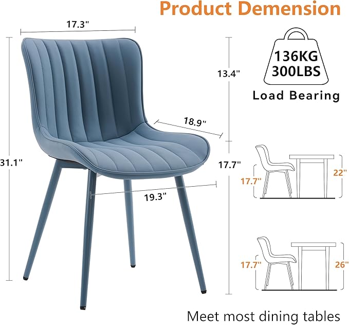 YOUNUOKE Mid-Century Modern Dining Chairs Set of 2, Armless Accent Chair