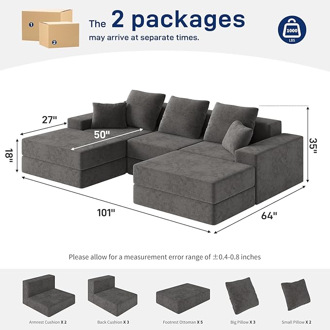 Living&Giving 101" U-Shaped Cloud Sectional Couch