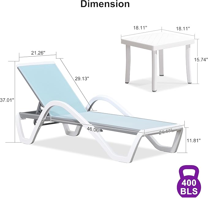 PURPLE LEAF Patio Chaise Lounge Chair Set Outside Aluminum Plastic Stackable