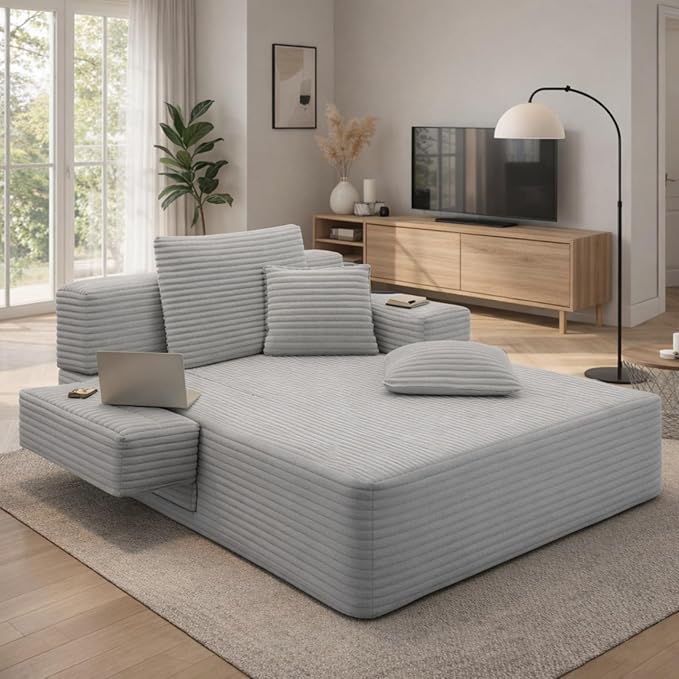 Oversized Boneless Chaise Sofa Bed, Corduroy Chaise Lounge Chair Indoor