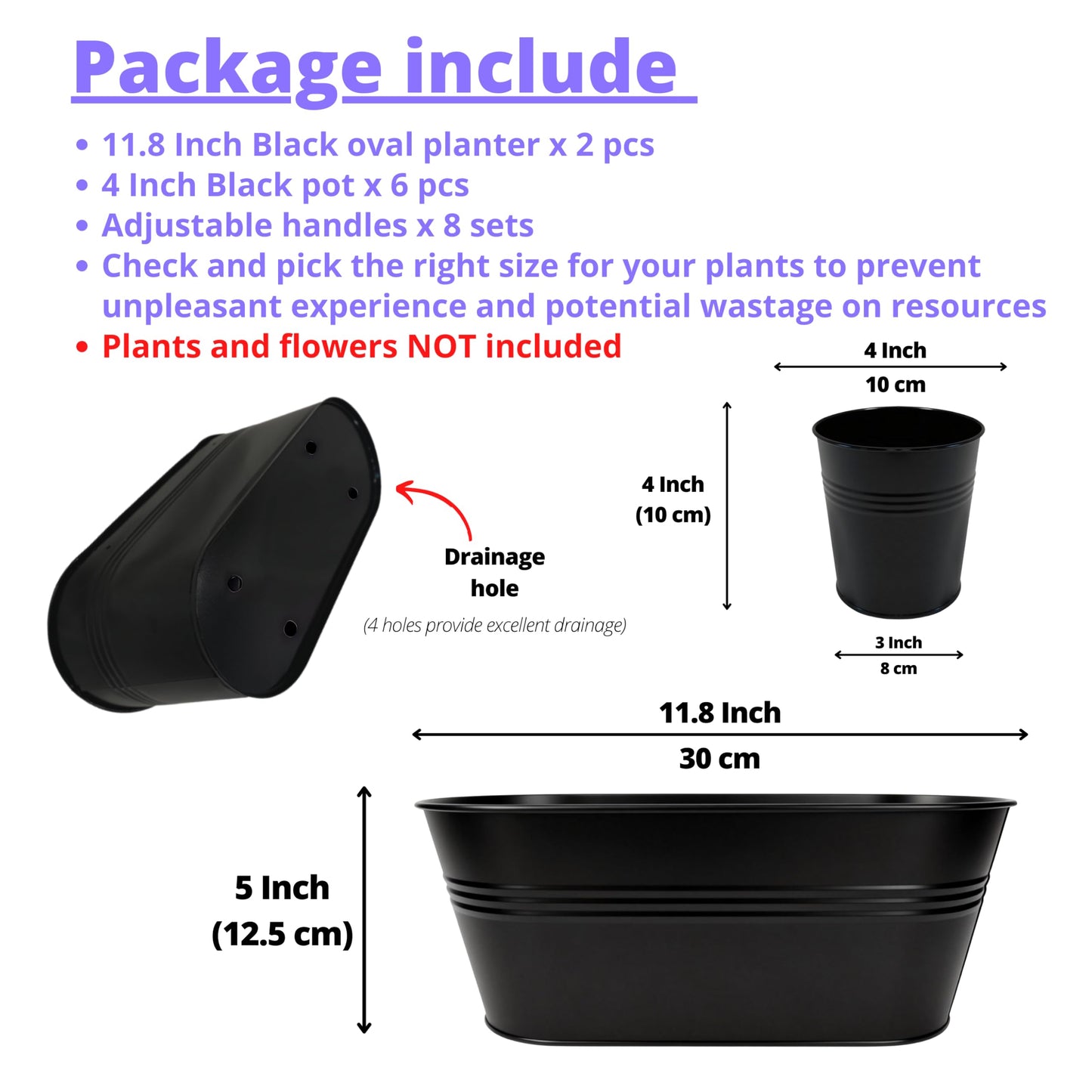 LaLaGreen 11.8 Inch Rail Planter (8-PIECE Combo Set) Black Metal Railing Fence Hanging Planters for Outdoor Plants, Modern Balcony Gardening for Apartment Garden Style Iron Patio Flower Pot Deck