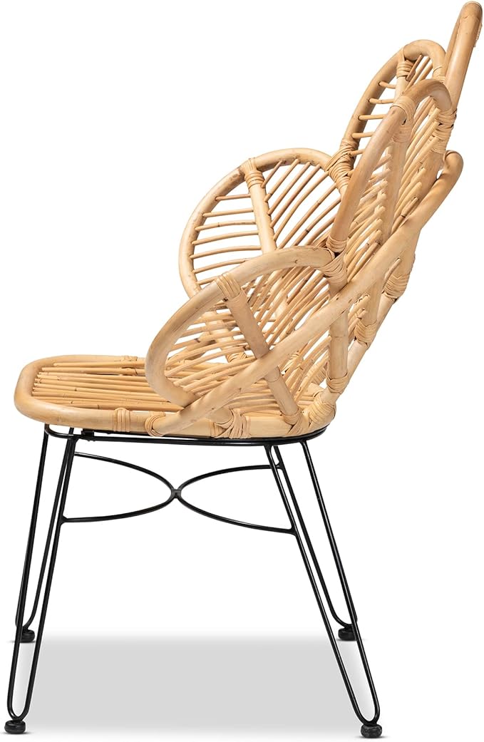bali & pari Garan Modern Bohemian Natural Rattan and Black Metal Accent Chair