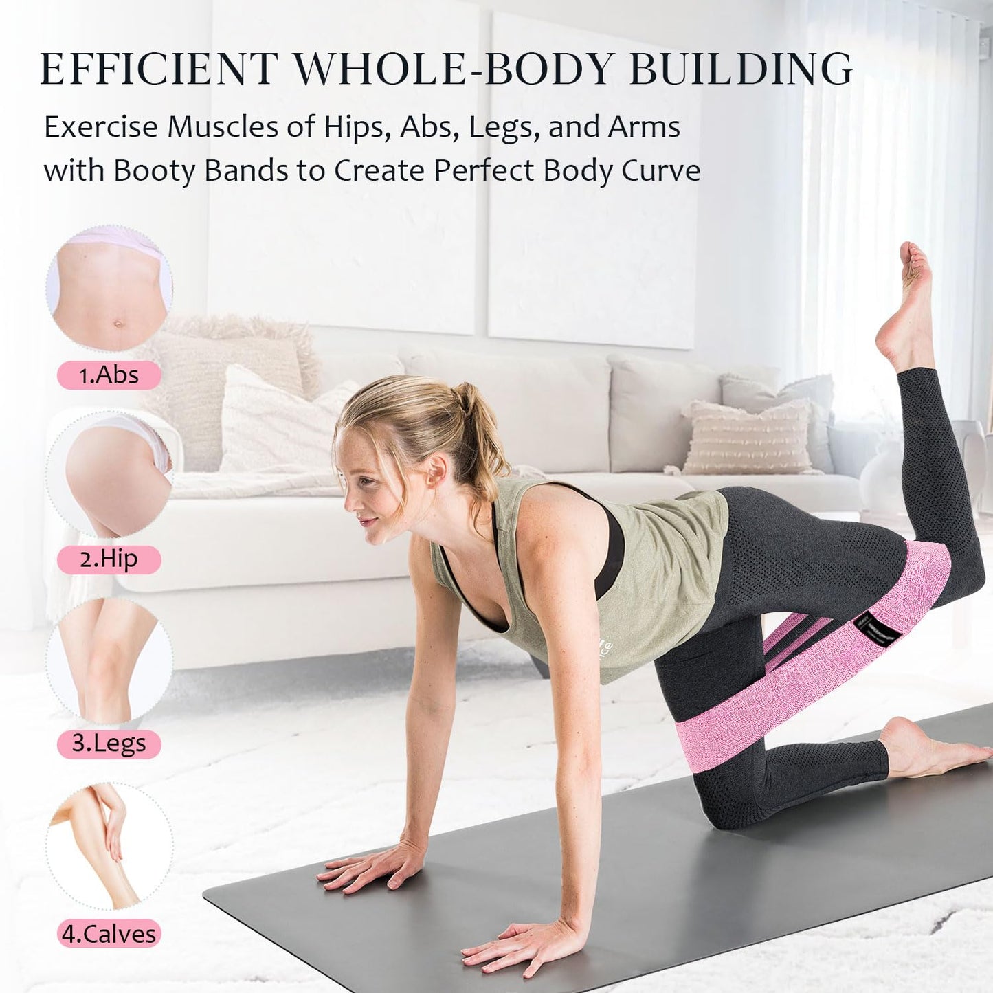 Wide Fabric Resistance Bands for Working Out, 3 Level Non-Slip Exercise Booty Bands for Women & Men Leg and Glutes with Hair Ties and Tape Measure - for Home Gym Workout, Yoga, Pilates