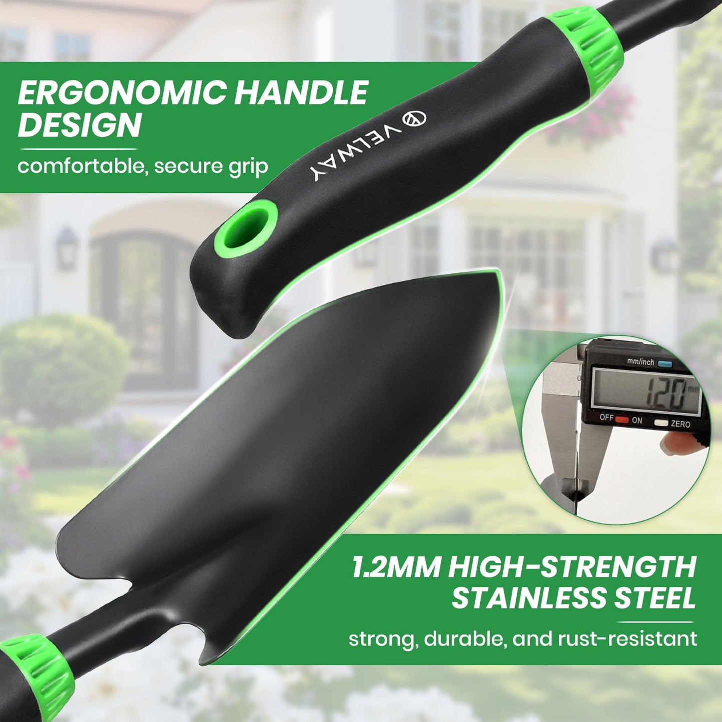 Velway Garden Tools Set -11-Piece Heavy Duty Hand Tool Kit with Ergonomic Handles, Rust-Proof, Carry Tote Bag – Gardening Gifts for Women & Men (Green)