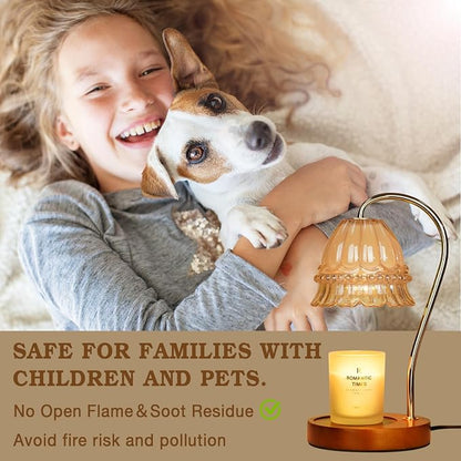 Funistree Flower Candle Warmer Lamp with Timer, Dimmable Candle Lamp Warmer, Christmas Birthday Gifts for Women Mom Her, Housewarming Home Decor, Lotus Wax Warmer for Yankee Candles - Amber Flower