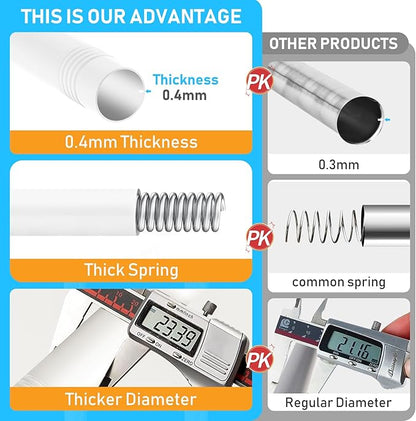 MEXAU 2 Pack White Tension Curtain Rod 45-77 Inch Shower Rod 7/8" Shower Curtain Rod Adjustable Spring Curtain Rods No Drilling Spring Rod Shower Curtain Tension Rod for Bathroom Windows Doorways