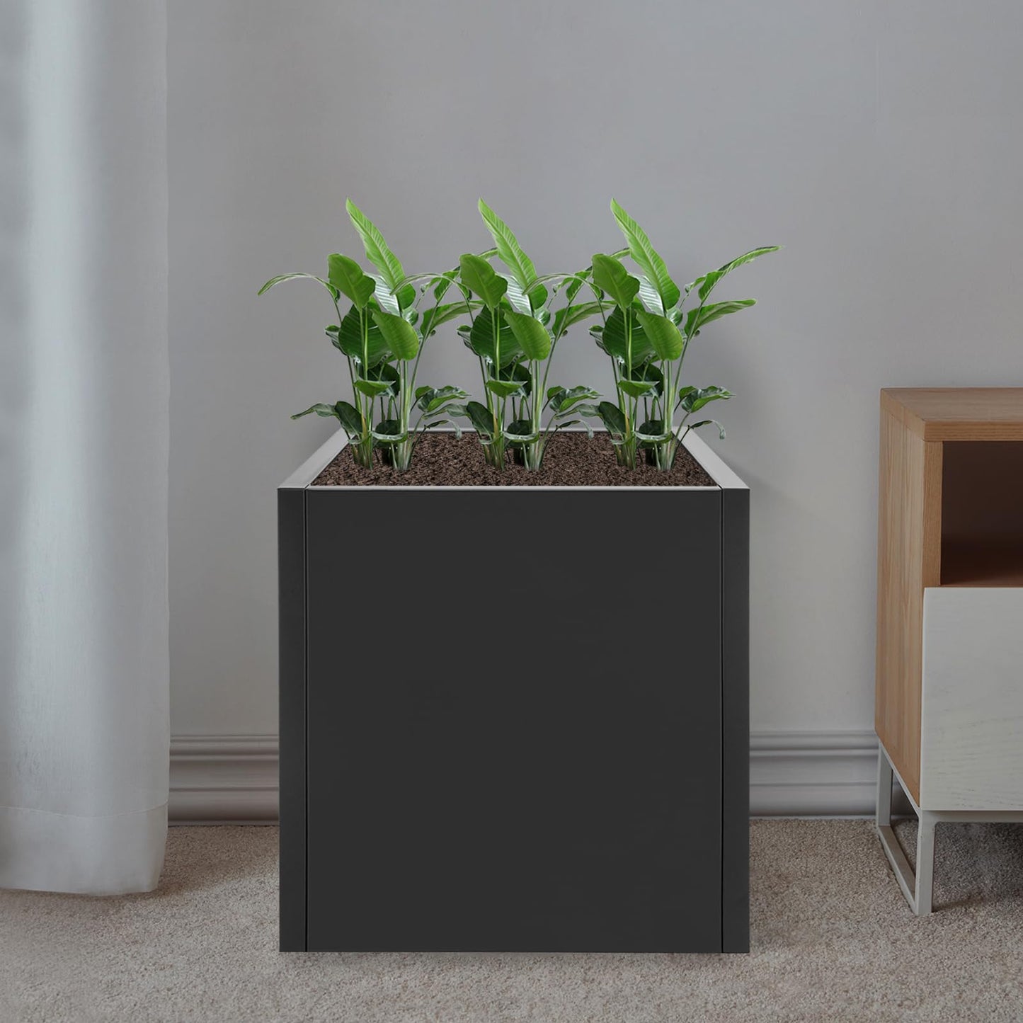 CNCEST Modern Square Steel Planter Box Heavy Duty Galvanized Metal Raised Garden Bed Cube Planter Large Easy Assembly Weather Resistant Indoor Outdoor Patio Balcony Decor (Black, 17inch)