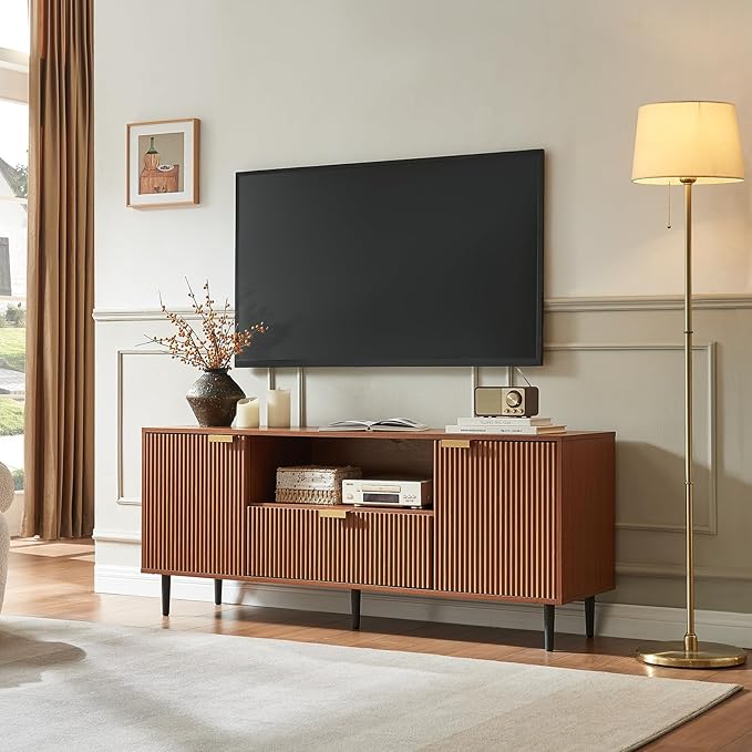 Okvnbjk Modern TV Stand for 65 Inch TV, Fluted TV Consoles for Living Room
