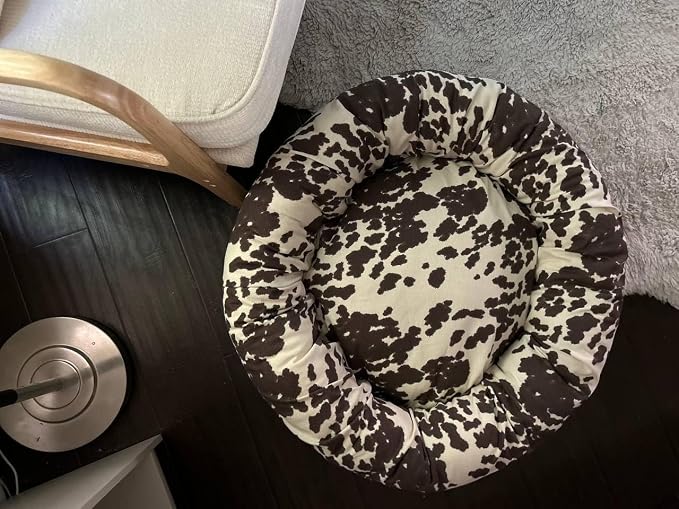 Organic Cotton Canvas Dog Bed: Removable Cover, Natural Fill - Made in USA (Cow Print Brown White, X Large 42" x 8" inches)