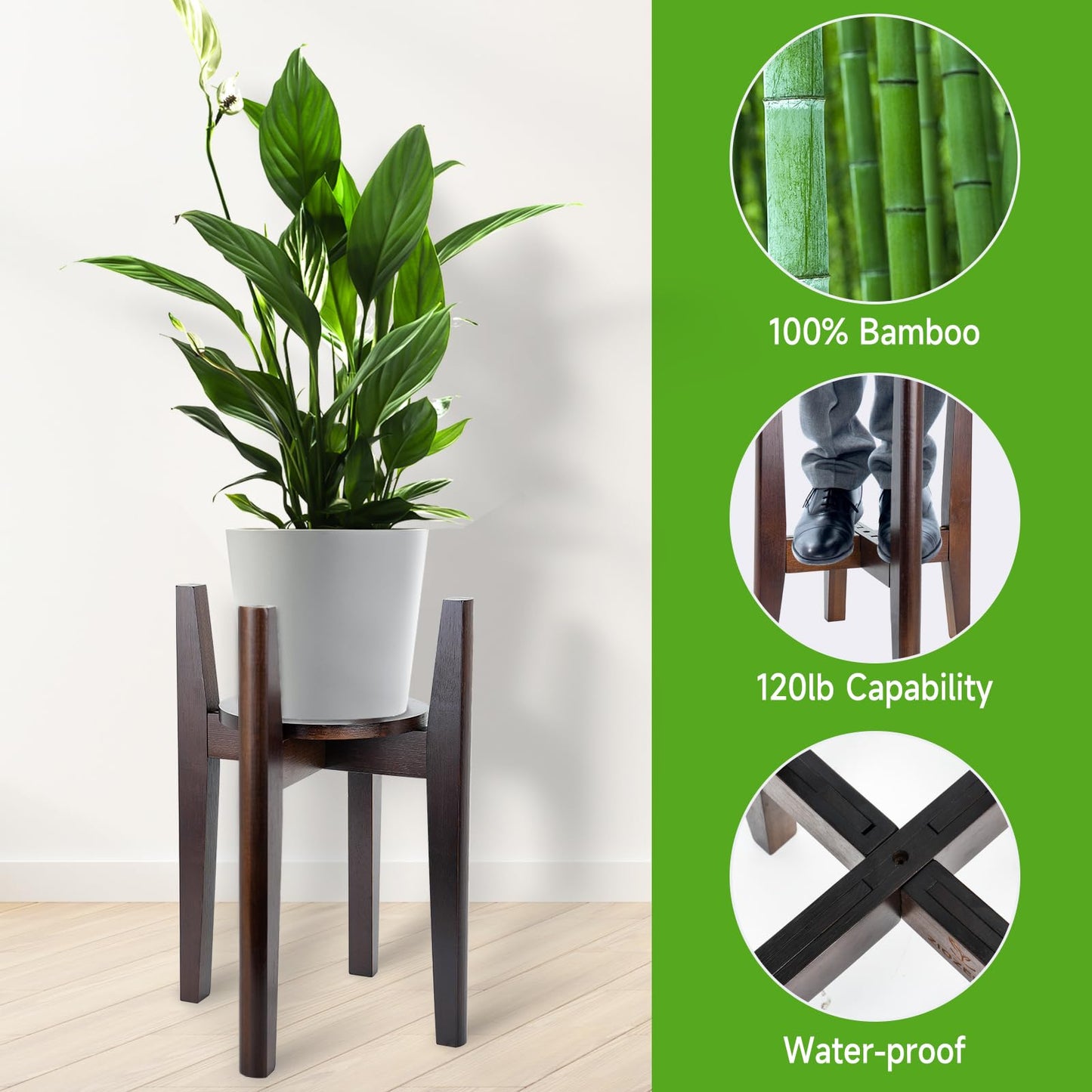 ZIOZERTT 2 Packs Adjustable Plant Stand with Tray,Indoor Wood Plant Stand Fit 8'' to 12'' Planter,Mid Century Modern Flower Pot Holder Rack(Plant and Pot Not Included) Walnut
