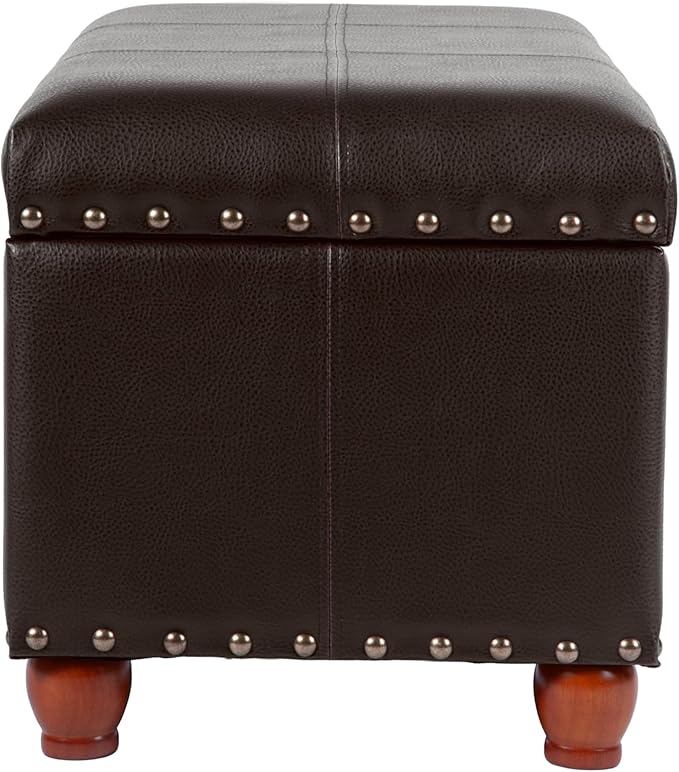 HomePop Espresso Faux Leather Storage Cocktail Bench
